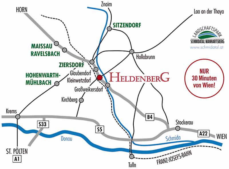 Anreise zum Ausflugsziel Heldenberg im Weinviertel